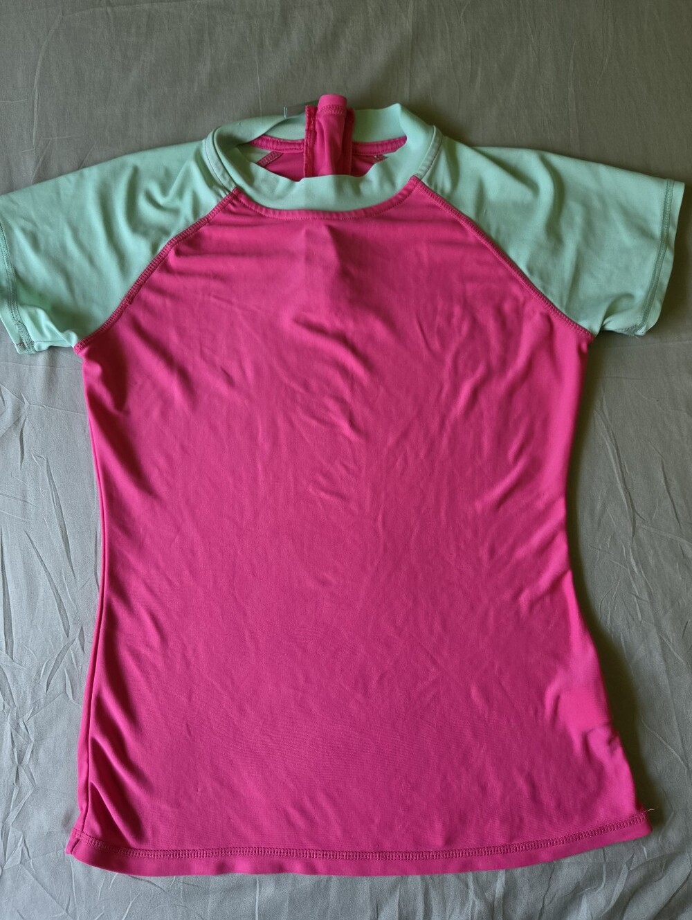 Eddie Bauer Kids Pink & Mint Colorblock Rash Guard Swim Shirt M 10/12